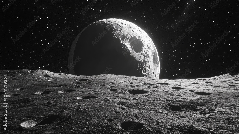 Aufkleber half moon background in 3d cartoon rendering a realistic depiction of the moon which is the only per