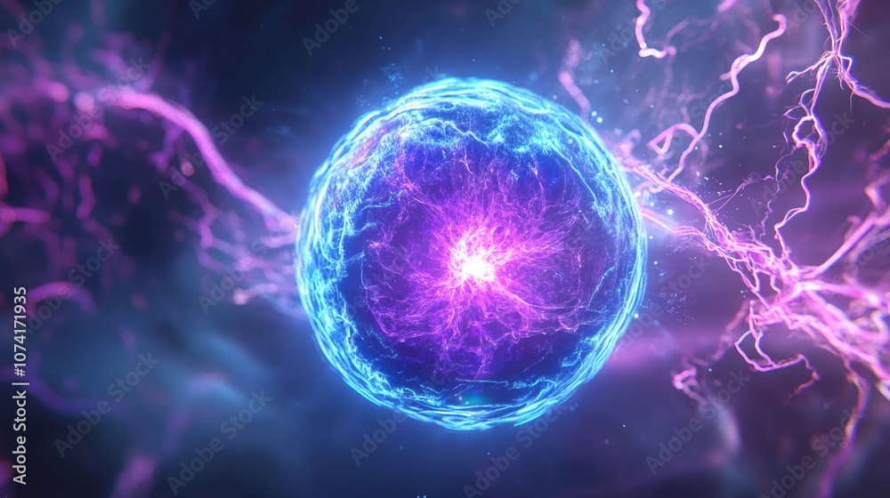 Leinwandbilder 3d cartoon rendering featuring a sphere ball of blue and purple energy magic circle showcasing futur