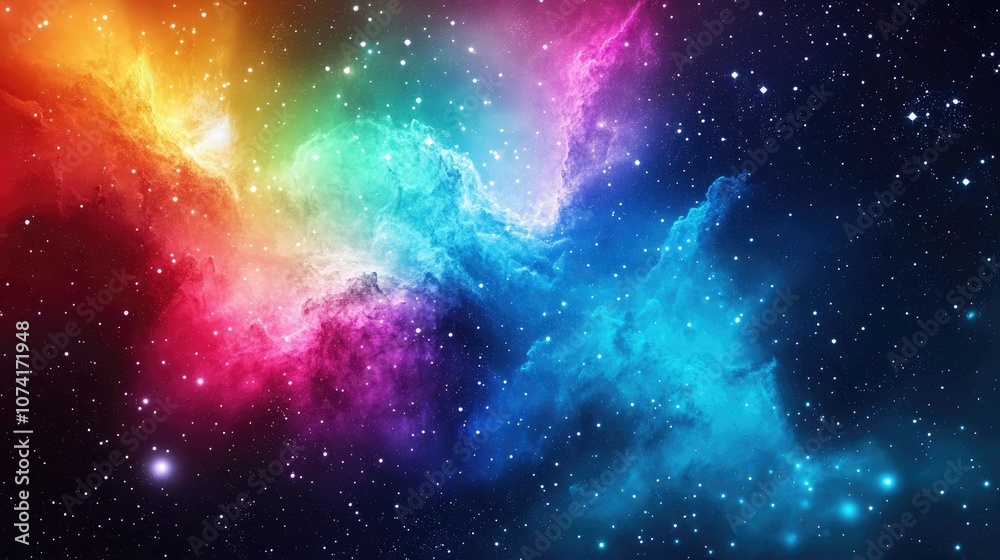 Aufkleber galaxy nebula colors in a 3d cartoon space background with cyan hues
