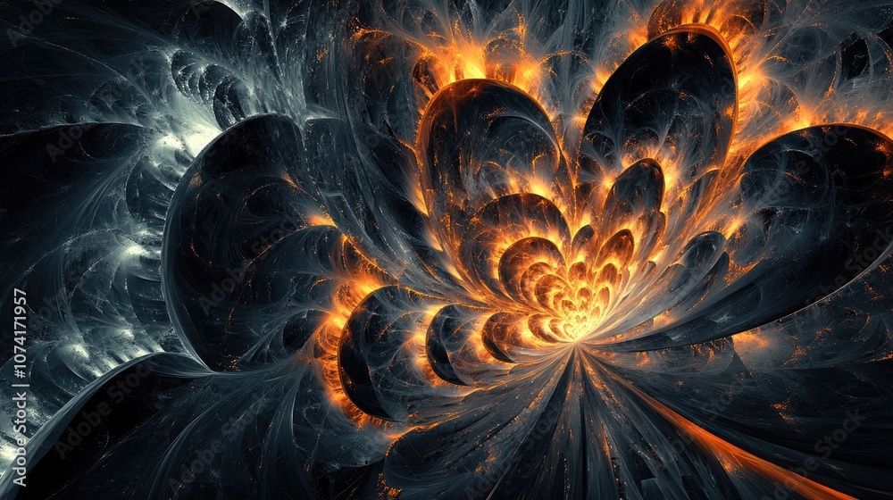 Poster Abstract fractal background illustrations featuring textured chaos ornament in a 3D cartoon rendering style