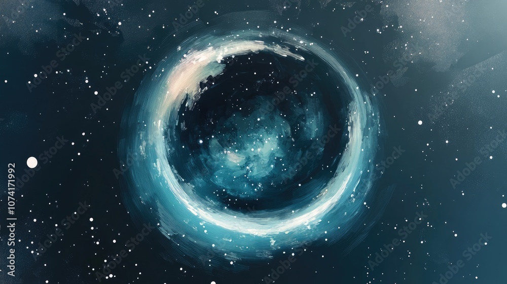 Poster 3d cartoon depiction of a universe filled with stars nebula and galaxy watercolor in a circular form