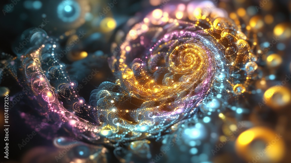 Poster 3D abstract fractal light background in a cartoon rendering style