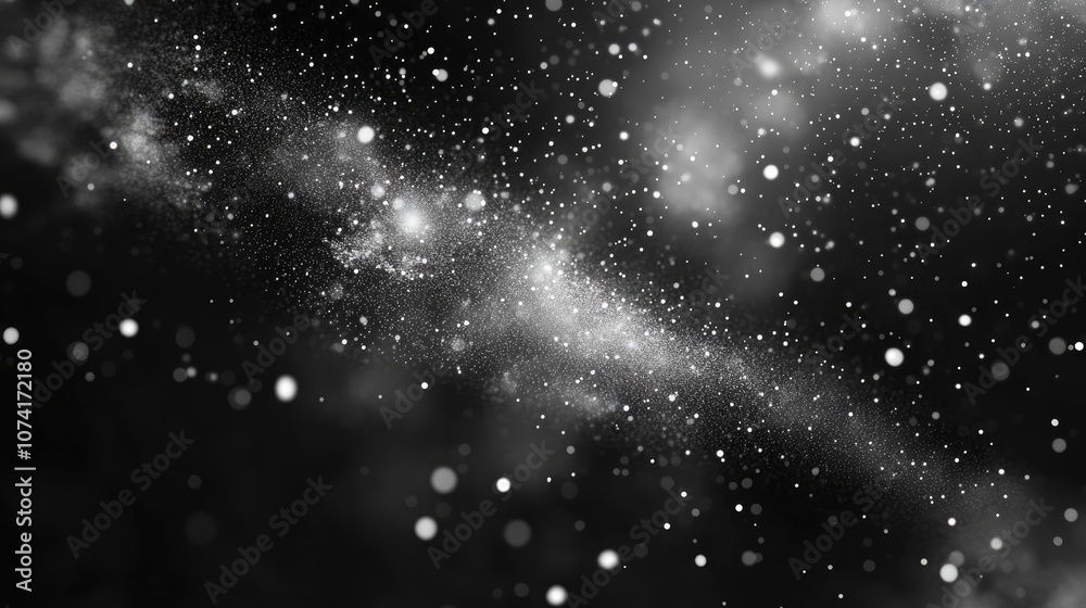 Leinwandbilder Freeze motion of white particles on a black background in a 3D cartoon rendering Abstract dust overlay texture from a powder explosion