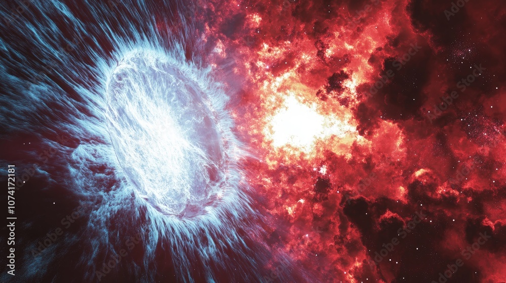 Poster 3D illustration of a space nebula in a cartoon rendering style suitable for science research and education projects