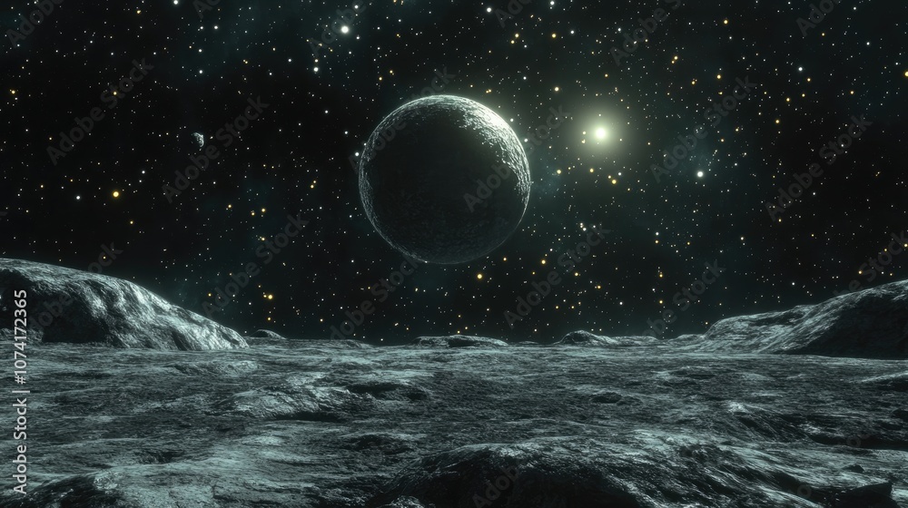 Poster alien planet in space 3d cartoon rendering