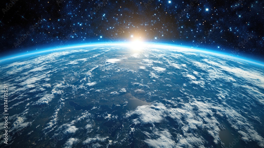 Poster view of earth from space in a 3d cartoon rendering 3d illustration