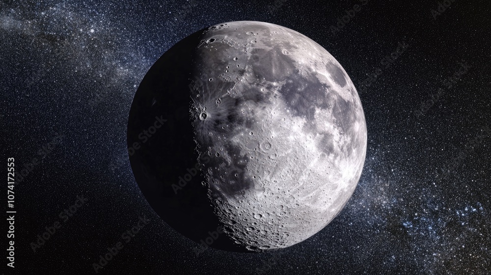 Aufkleber Cartoon rendering in 3D of the Moon orbiting the Earth with the Moon positioned in front