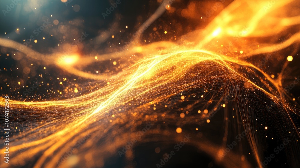 Poster 3D cartoon rendering of structural fibers created by cosmic energy strings with energy flowing as thin bright elements