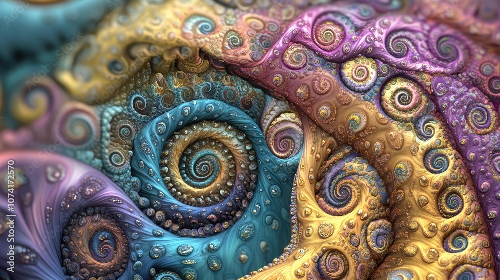 Poster Abstract fractal patterns and shapes in a 3D cartoon rendering Infinite universe with mysterious psychedelic relaxation patterns Dynamic flowing natural forms and sacred geometry featuring mystica