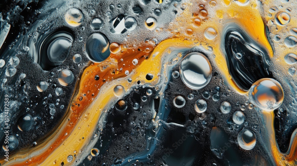 Poster Macro abstract texture background created with 3D cartoon rendering technique featuring acrylic colors in water and oil