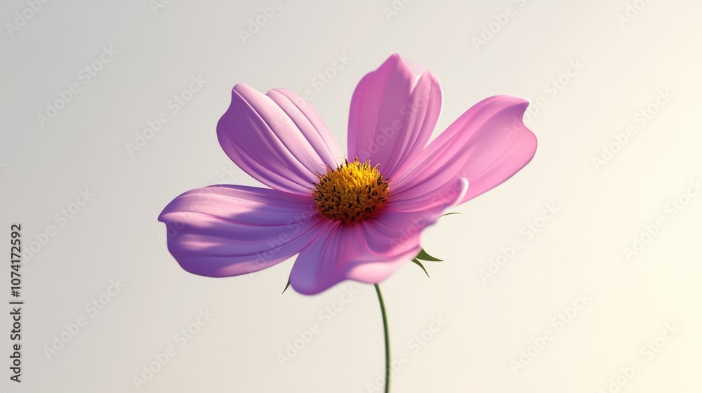 Poster cartoon rendering in 3d of a cosmos flower with a white background