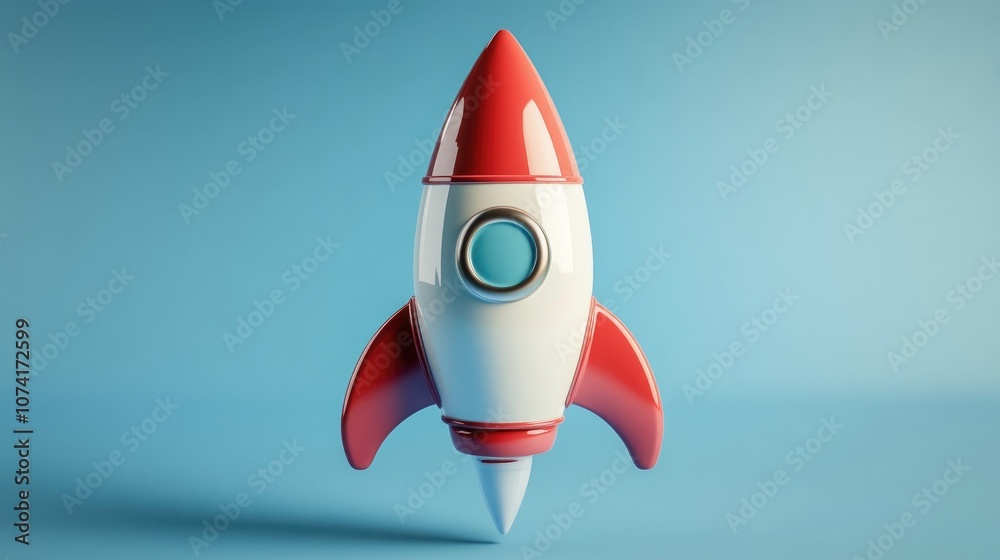 Poster Rocket in retro style 3D cartoon rendering set against a blue background in a studio environment 3D render illustration