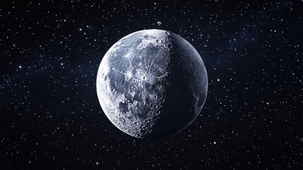 Moon in the night sky 3D cartoon rendering