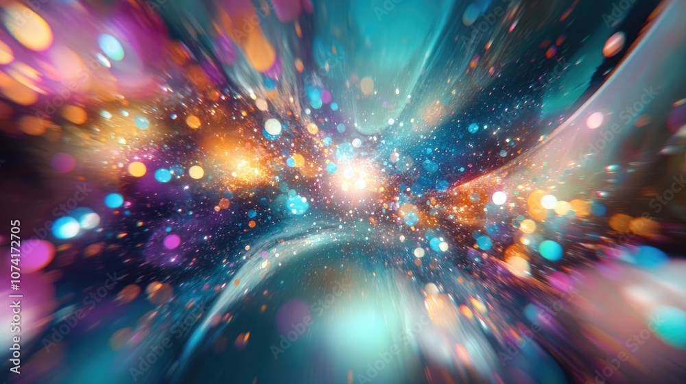 Aufkleber galaxy nebula colors in a 3d cartoon space background with cyan hues