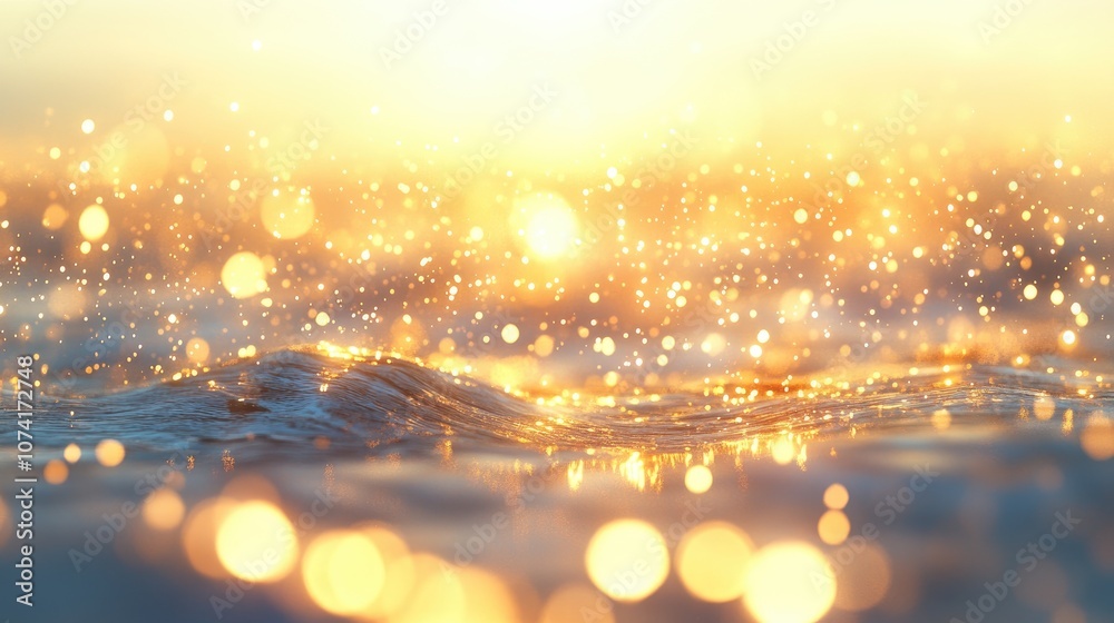 Poster Background bokeh of gold light from water abstraction in a 3D cartoon rendering