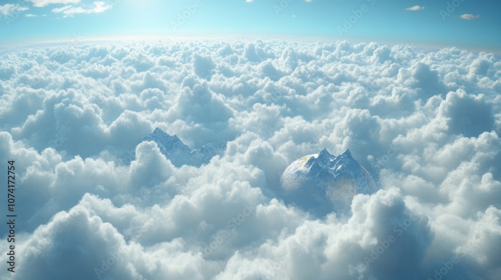 Poster a sea of clouds surrounding the earth in 3d cartoon rendering