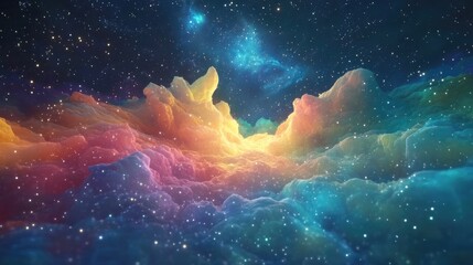 Obraz premium Abstract cosmic background with a starry sky in 3D cartoon rendering