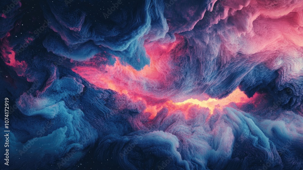 Poster abstract watercolor stains background with a night galaxy sky in a 3d cartoon rendering