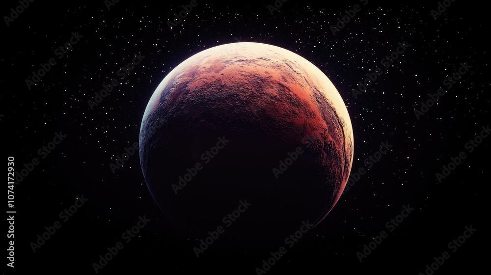 Poster illustration of a planet in deep space in 3d cartoon rendering