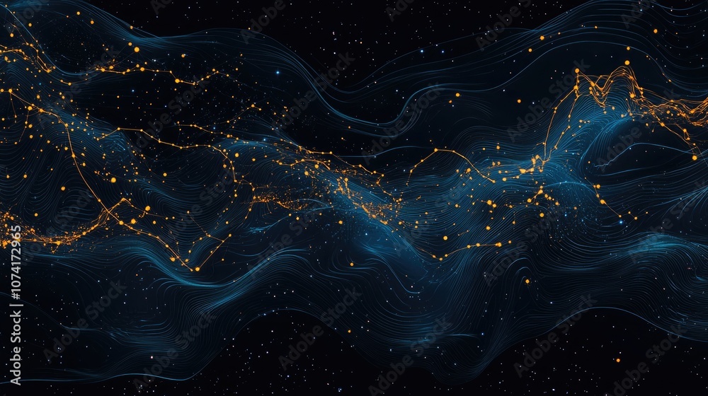 Aufkleber illustration of an abstract sky map with 3d cartoon rendering of constellations against a dark night