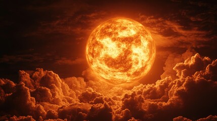 Fototapeta premium 3D illustration of a fiery orange exoplanet with clouds set against a black sky