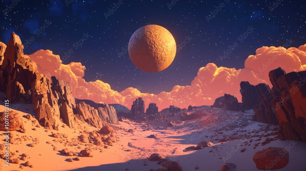 Poster extrasolar planet in 3d cartoon rendering