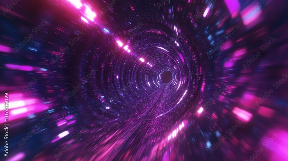 Poster Abstract speed tunnel warp in a 3D cartoon rendering featuring distortion of space and travel through time
