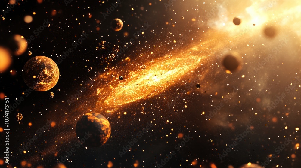 Poster background design featuring abstract forms and planets related to science showcasing a 3d cartoon re