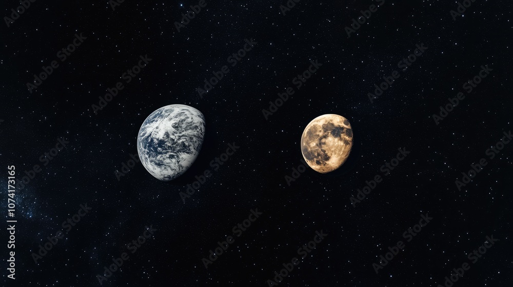 Poster high resolution panorama illustration featuring 3d elements of earth and moon in space