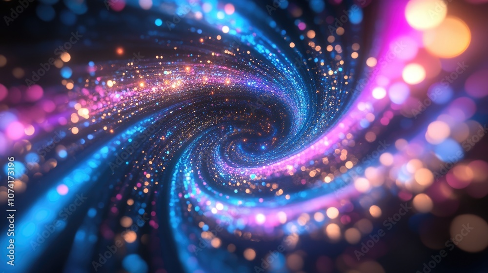 Poster bright galaxy depicted in a 3d cartoon rendering abstract stars set against a black background fanta