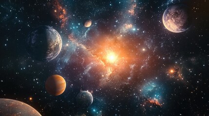 Obraz premium High resolution deep space background for movie and film sky replacement featuring 3D cartoon rendering