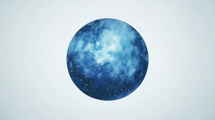 Naklejka premium Watercolor illustration of the cosmos featuring 3D cartoon rendered nebulae and galaxies An abstract round shaped background in blue shades with a gradient showcasing the texture of watercolor on 