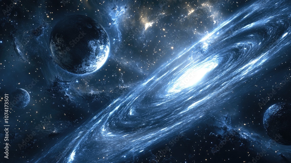 Leinwandbilder Cartoon rendering in 3D of galaxies stars and planets in outer space displaying the wonders of space exploration