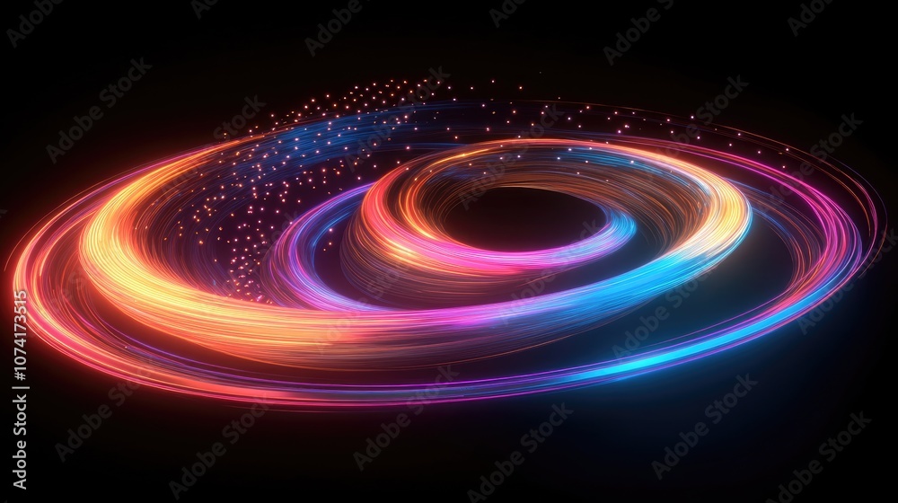 Poster Abstract 3d illustration featuring a neon background with luminous swirling elements and a glowing spiral design The composition includes an elegant black backdrop a halo effect isolated power vis