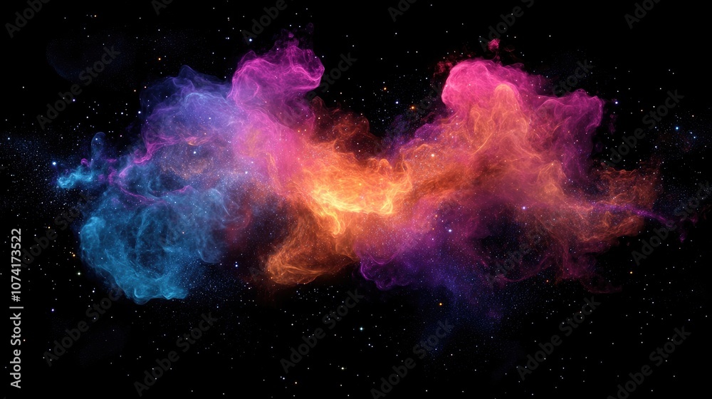 Poster galaxy nebula and gas in a 3d cartoon rendering