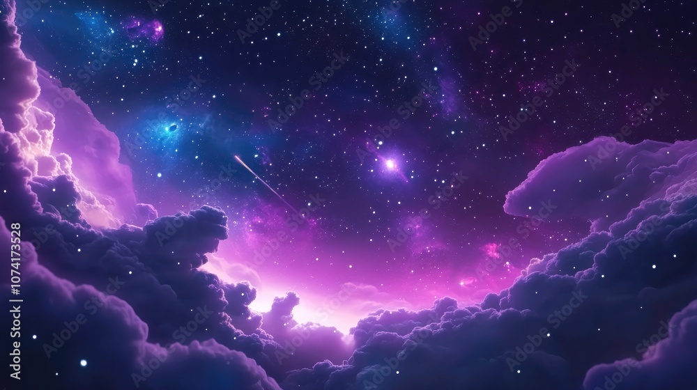 Poster 3d cartoon rendering depicting an outer space scene with starfield light years away from earth