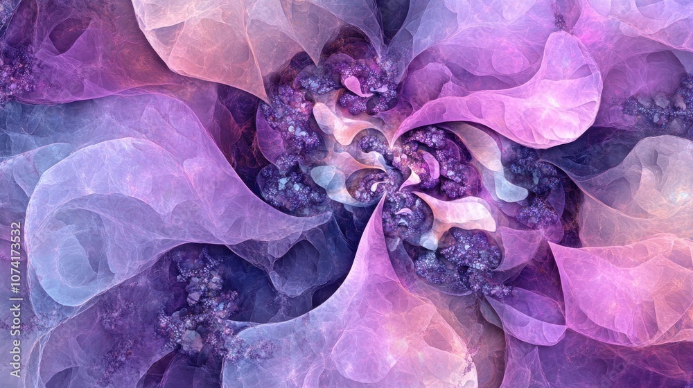 Poster Abstract graphic watercolor background with a stylish fractal design Trendy cosmic artwork featuring an artistic purple pattern 3D cartoon rendering of fashion art template for design production