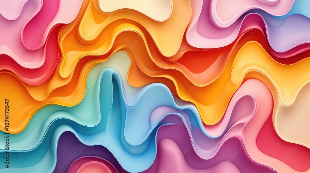 Aufkleber Colorful abstract background featuring a 3D cartoon rendering Modern graphic art with creative wavy multi color designs perfect for banner design Digital fantasy effect ideal as trendy desktop wal