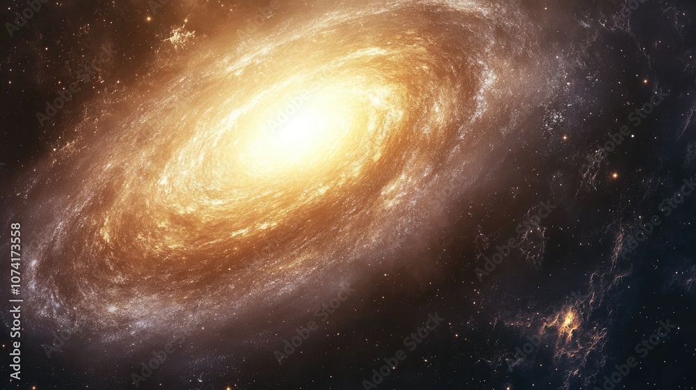 Poster Stars of a planet and galaxy in free space created through 3D cartoon rendering