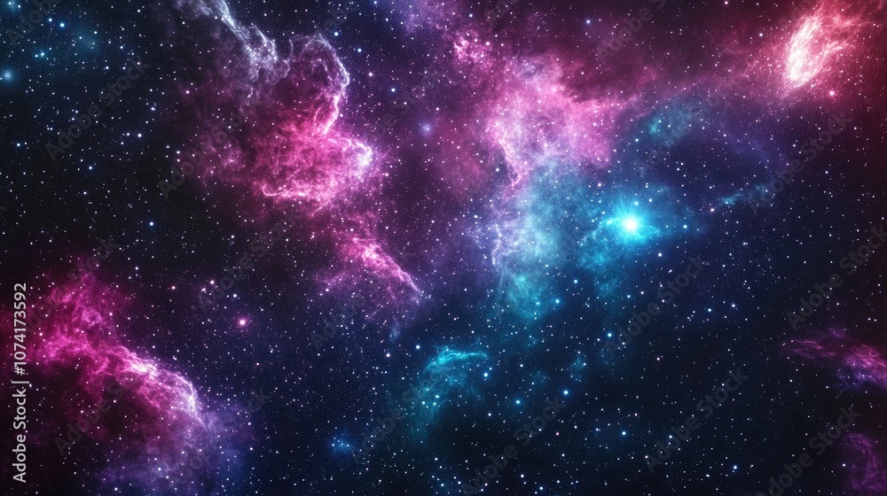 Poster 3d cartoon rendering depicting a vast and uncharted universe filled with stars and nebulae