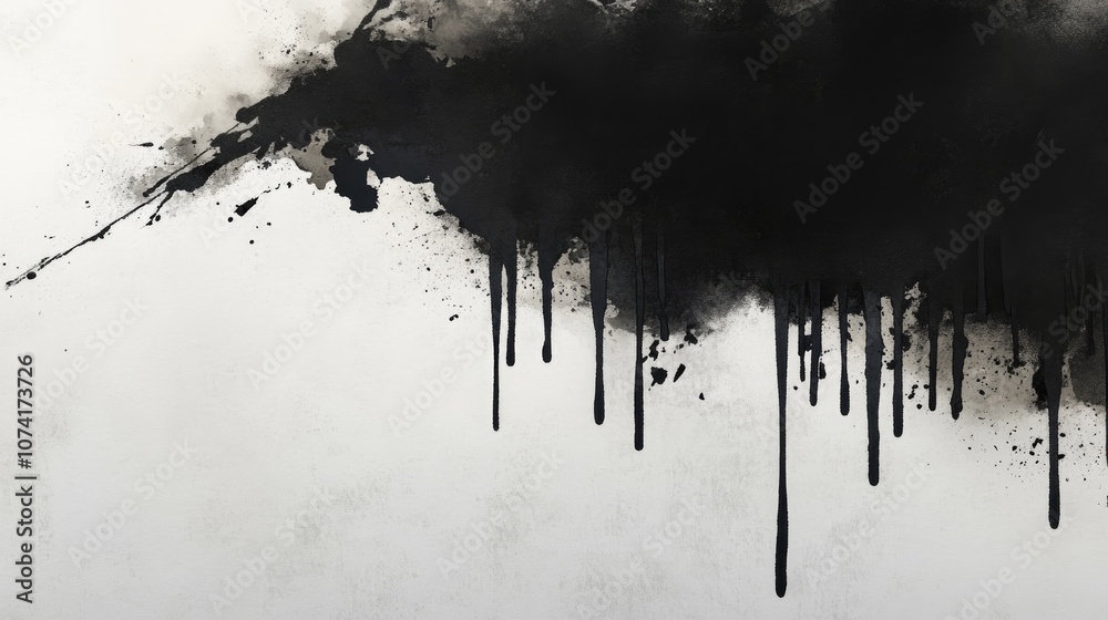 Aufkleber black ink and watercolor textures on a white paper background featuring 3d cartoon rendering with pa