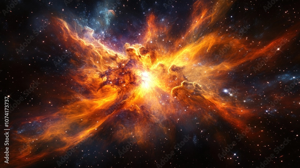 Poster Colorful space nebula in a 3D cartoon rendering