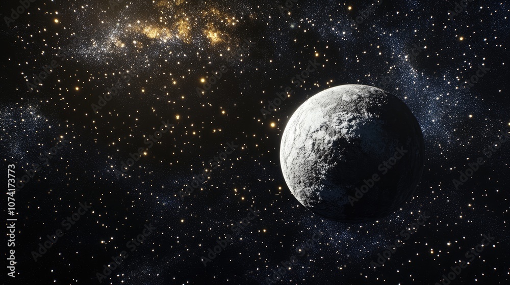 Poster stars of a planet and galaxy in free space depicted in a 3d cartoon rendering