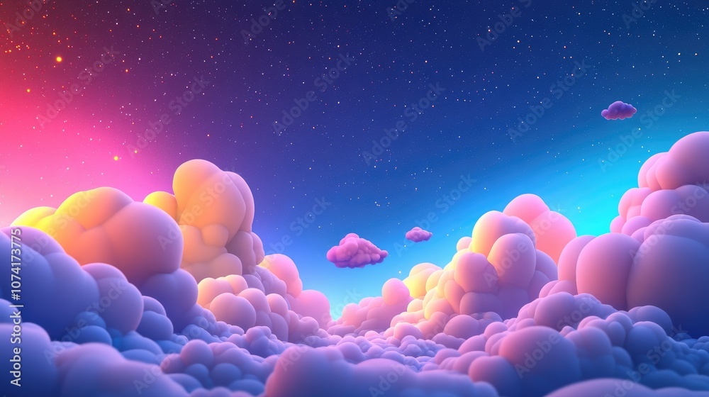 Aufkleber 3d cartoon depiction of clouds and a space nebula set against a starry background