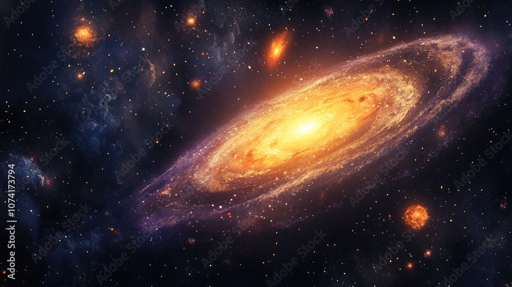 Poster nebula and galaxies in space depicted in 3d cartoon rendering