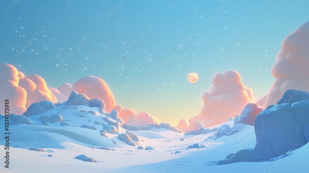 Poster rendered in 3d a cartoon depiction of a background image showcasing a dull blue sky processed with s