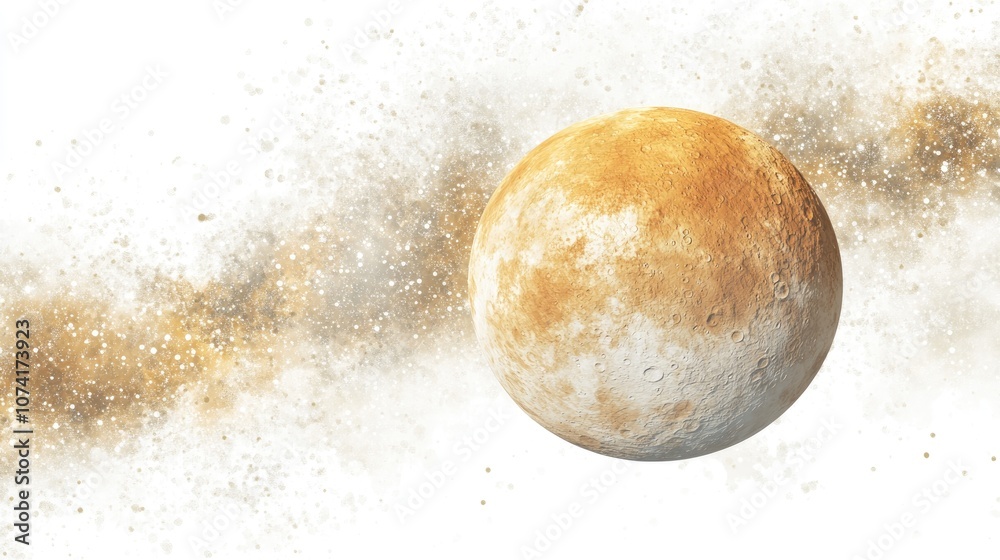 Poster 3D illustration of Mercury in the solar system within the Milky Way featuring a white background in cartoon rendering style
