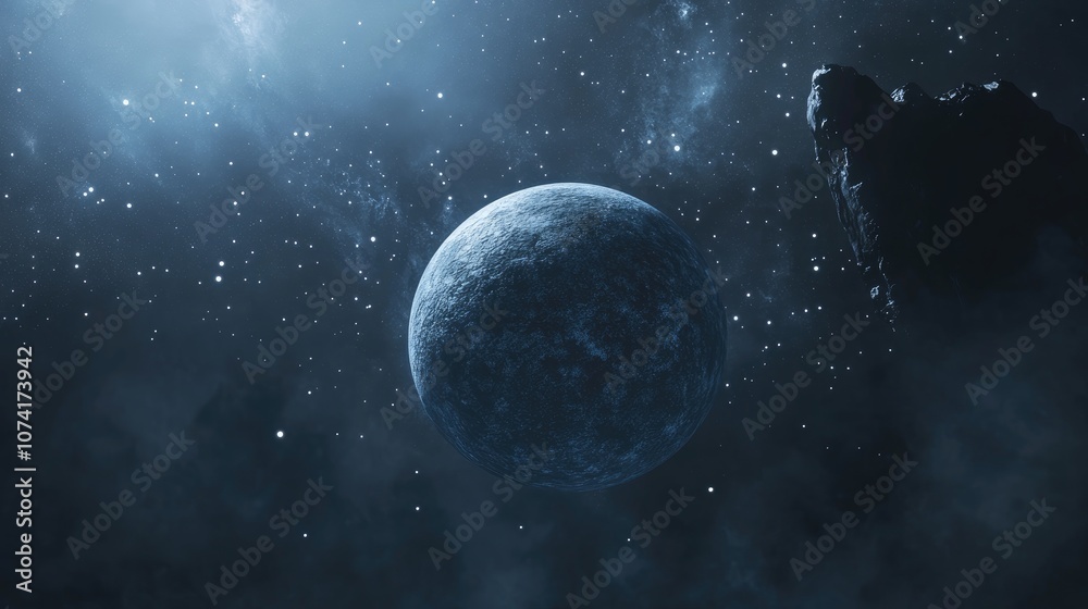 Poster 3D rendering of a planet s stars and galaxy in open space presented as a cartoon