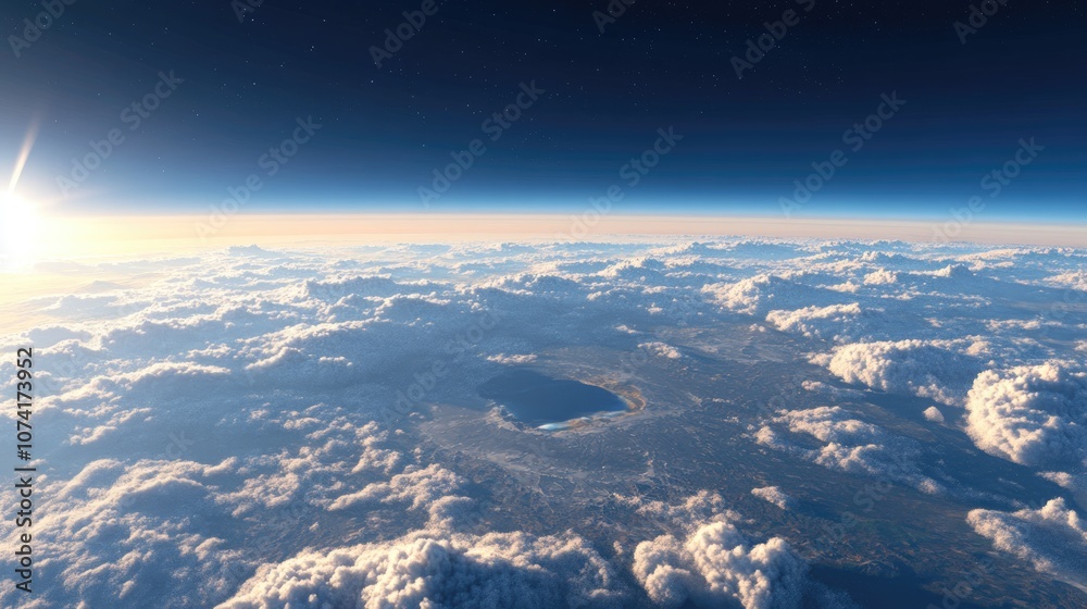 Poster a sea of clouds surrounding the earth in 3d cartoon rendering