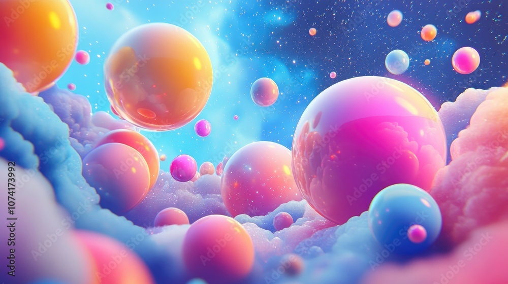 Aufkleber colorful cartoon nebula and stars in a 3d rendering abstract pattern wallpaper